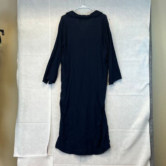 NWT TAHARI Linen Dress Sz Large Navy Blue 2-Way Wear Midi Long Sleeve Collared - Picture 10 of 12